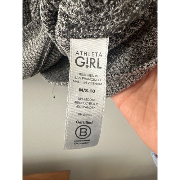 Athleta Girl Gray Ribbed Long Sleeve Hoodie Sweater Wrap Back M 8-10 Modal/Polye - Picture 5 of 6